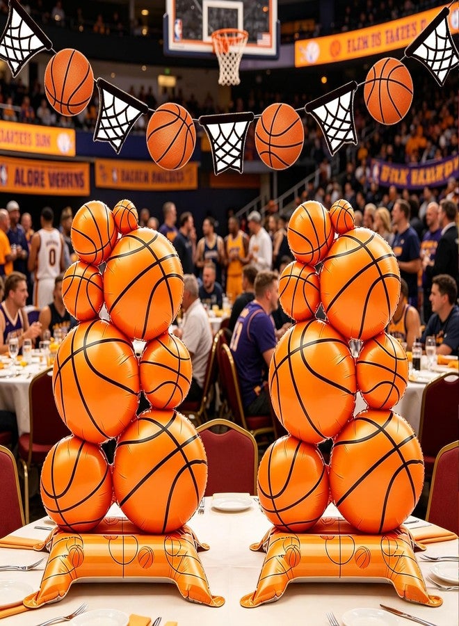 TAIPOXUN 2 Pack Self Standing Basketball Foil Balloons 3.5 ft with Field Base for Birthday Themed Party Decoration Sports Supplies Decor (Basketball Pile) (2 Packs) - Image 4