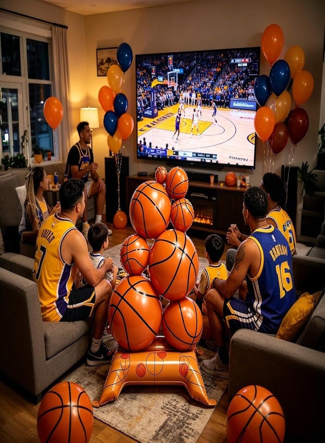 TAIPOXUN 2 Pack Self Standing Basketball Foil Balloons 3.5 ft with Field Base for Birthday Themed Party Decoration Sports Supplies Decor (Basketball Pile) (2 Packs) - Image 5