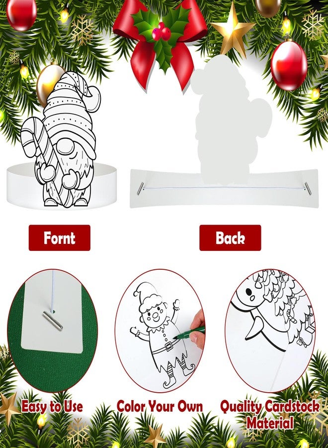 زانماي مجموعة أدوات حرفية من زانماي، 48 قطعة، عصابات رأس للعطلات، تيجان ورقية، قبعات حفلات فنية للأطفال، لوازم أنشطة تلوين خاصة بهم (سانتا كلوز لعيد الميلاد) - Image 2
