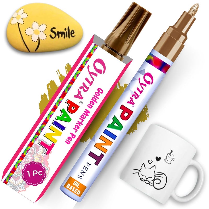 Oytra Paint Marker Pens Permanent Waterproof Oil Based Individual pens Works and All Surfaces, Wood, Fabric, Steel, Glass (Gold) - Image 1