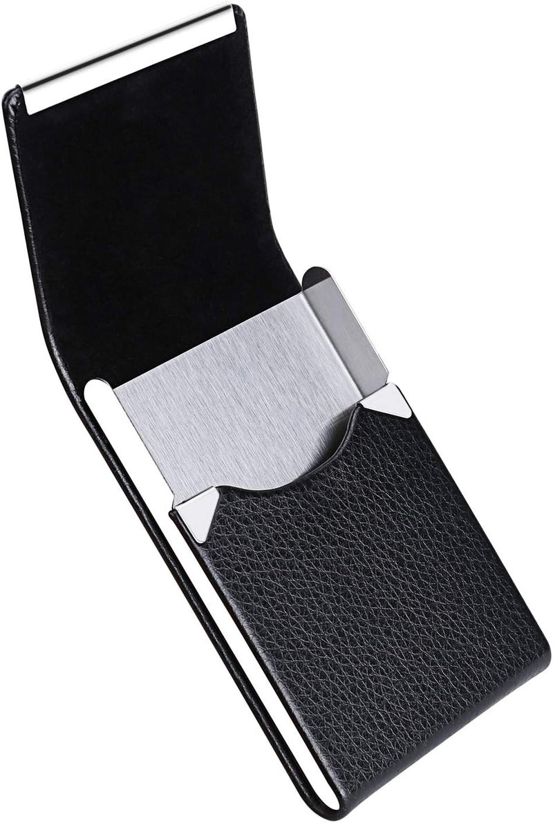 DMFLY Business Card Holder Case - PU Leather Business Card Case Name Card Holder Slim Metal Pocket Card Holder with Magnetic Shut, Black - Image 3