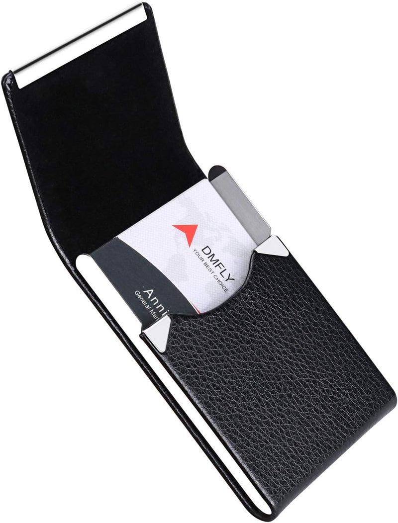 DMFLY Business Card Holder Case - PU Leather Business Card Case Name Card Holder Slim Metal Pocket Card Holder with Magnetic Shut, Black - Image 5