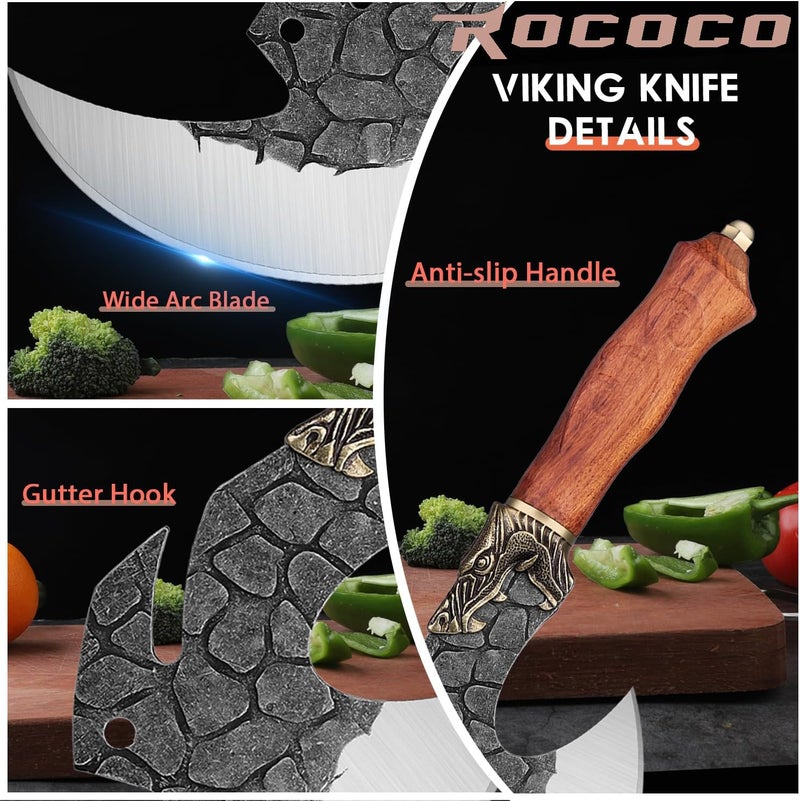 ROCOCO Viking Cleaver Knife Butcher Meat Cutting Boning Knife Hand Forged Chinese Kitchen Axe with Sheath Home Outdoor BBQ Camping Chirstmas Birthday Chirstmas Mother Father Gift Men - Image 4