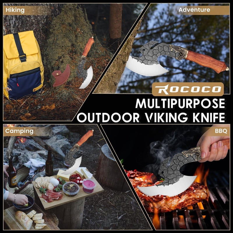 ROCOCO Viking Cleaver Knife Butcher Meat Cutting Boning Knife Hand Forged Chinese Kitchen Axe with Sheath Home Outdoor BBQ Camping Chirstmas Birthday Chirstmas Mother Father Gift Men - Image 5