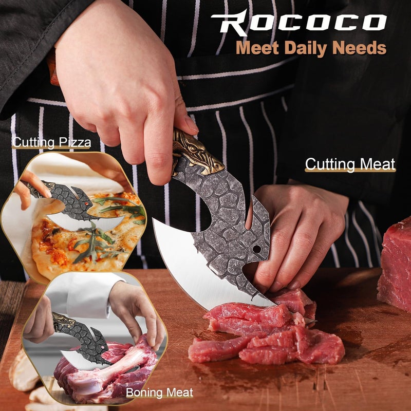 ROCOCO Viking Cleaver Knife Butcher Meat Cutting Boning Knife Hand Forged Chinese Kitchen Axe with Sheath Home Outdoor BBQ Camping Chirstmas Birthday Chirstmas Mother Father Gift Men - Image 2