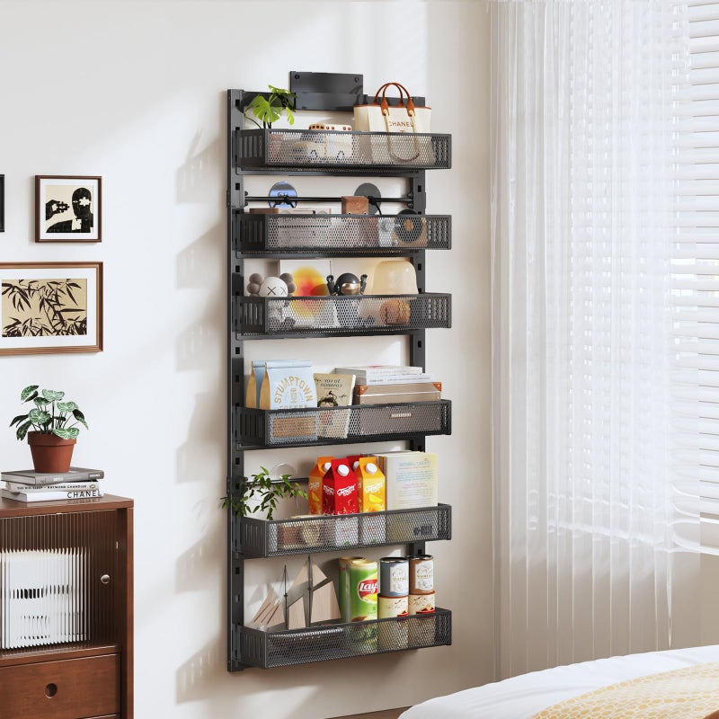 DAOTENGQL Pantry Door Organizers and Storage, 6-Tier Large Metal Heavy-Duty Frame Over the Door Spice Rack, 2 in 1 Wall-Mounted or Hanging shelf for Kitchen, Bathroom, Laundry Room, Bedroom, Closet &Nursery - Image 5