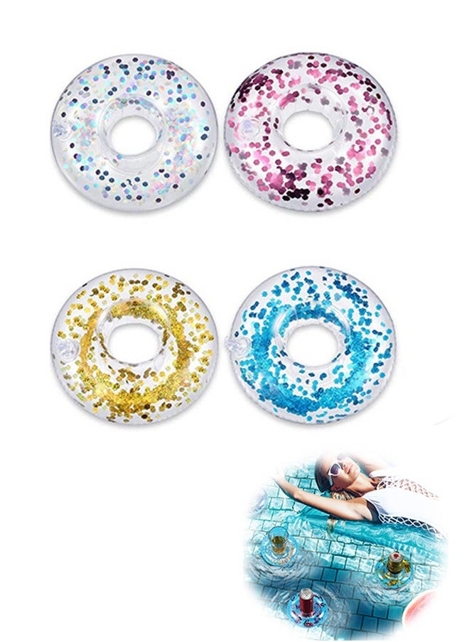 Generic - 4 Pcs Glitter Confetti Inflatable Drink Holder, Pool Party Pool Floats Cup, Decoration Fun Bath Shower Toys, on Water Floating Coasters Cup, Summer Pool Party Supplies - Image 1
