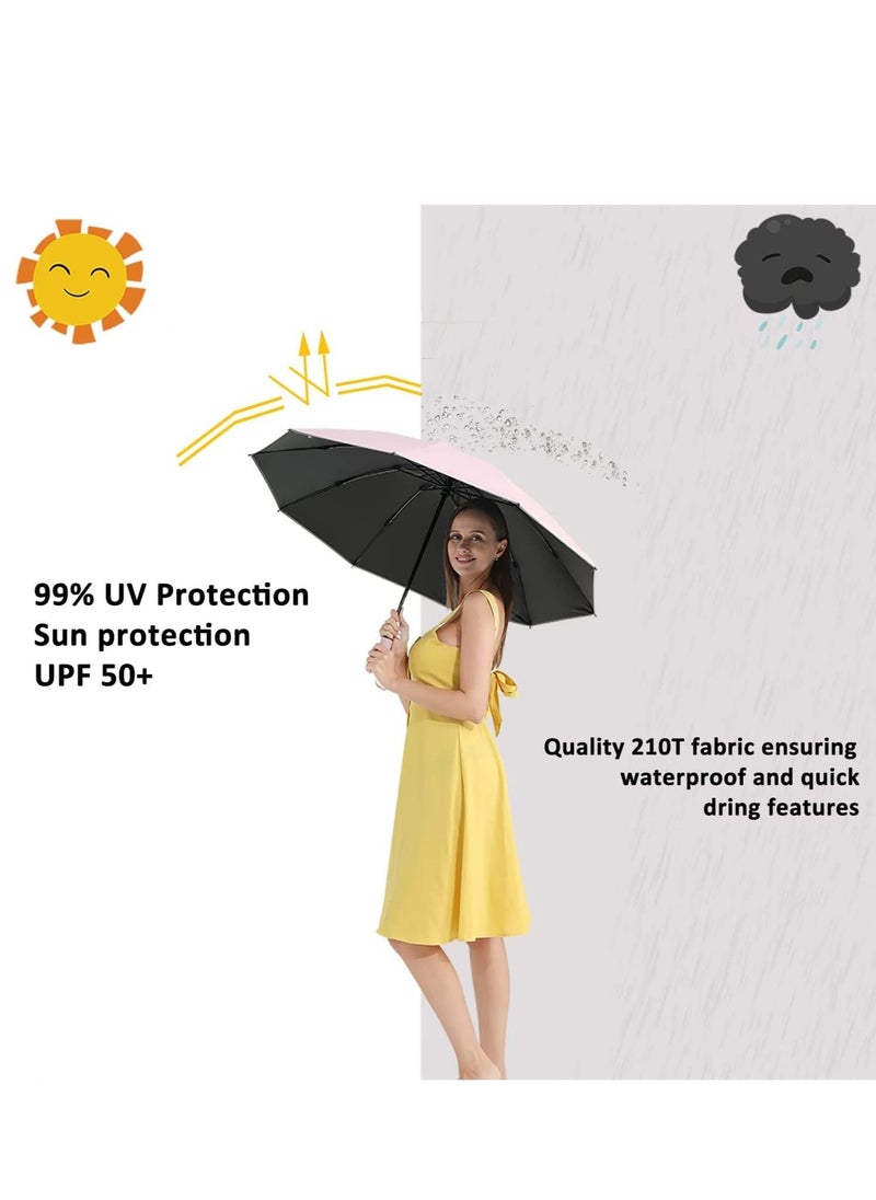 Generic - Sun Protection Umbrella UPF 50+ Reverse Travel Umbrella UV Protection Sun 99% Sunscreen Sun Umbrella Women's Sun and Rain Dual-use Folding Umbrella Pink - Image 1