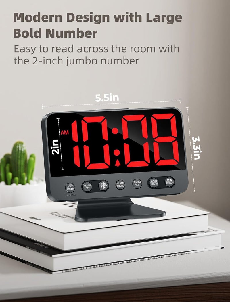 Odokee Digital Alarm Clocks for Bedrooms: Large Bold Number 5 Brightness Dimmer - Easy to Read Across The Room - 5 Alarm Sound 8 Night Light - Red - Image 2