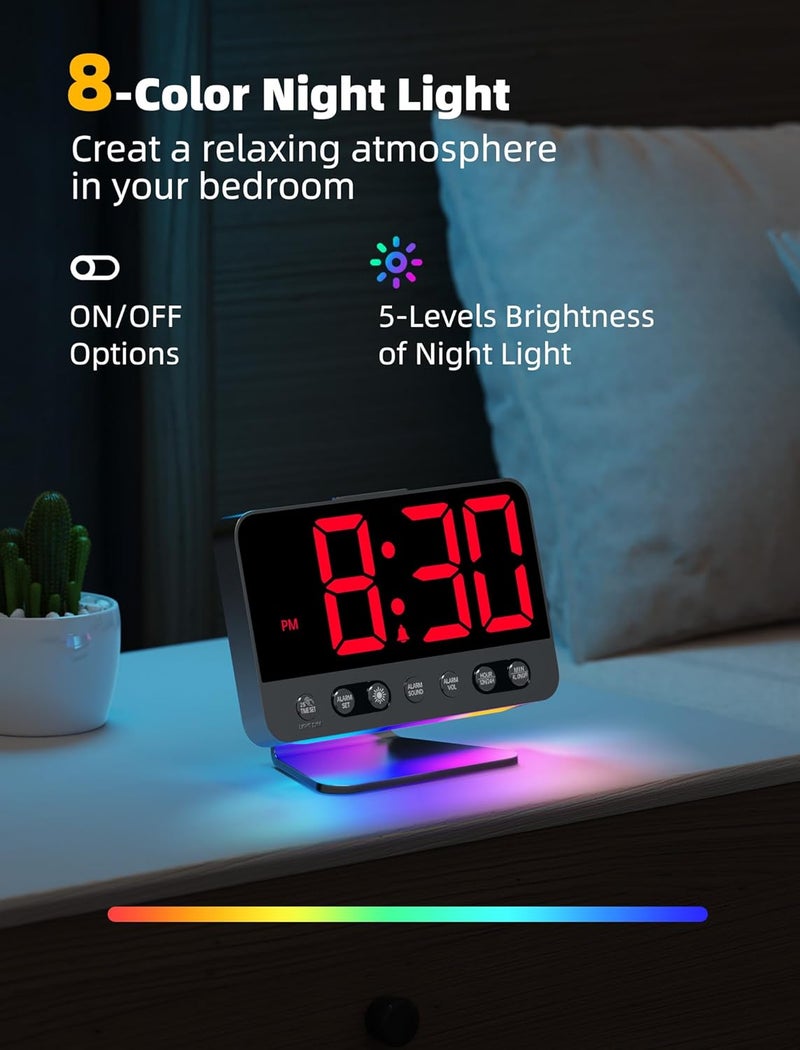 Odokee Digital Alarm Clocks for Bedrooms: Large Bold Number 5 Brightness Dimmer - Easy to Read Across The Room - 5 Alarm Sound 8 Night Light - Red - Image 5