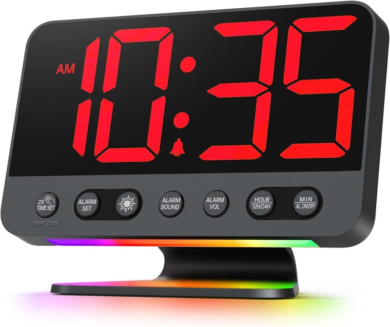 Odokee Digital Alarm Clocks for Bedrooms: Large Bold Number 5 Brightness Dimmer - Easy to Read Across The Room - 5 Alarm Sound 8 Night Light - Red - Image 1