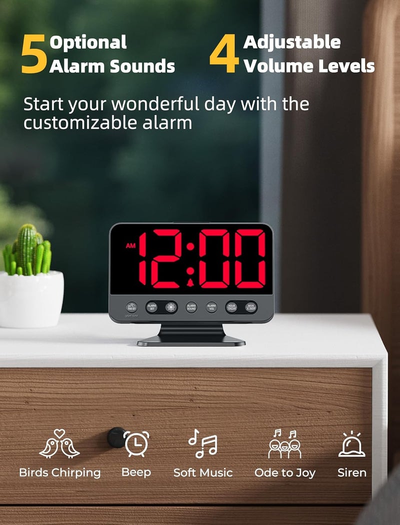 Odokee Digital Alarm Clocks for Bedrooms: Large Bold Number 5 Brightness Dimmer - Easy to Read Across The Room - 5 Alarm Sound 8 Night Light - Red - Image 3