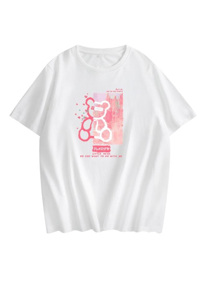 VUELO Women's Cotton Bear Short Sleeve T-shirt Summer New Harajuku Style Design Sense Niche White Half Sleeve Bear T-shirt - Image 5