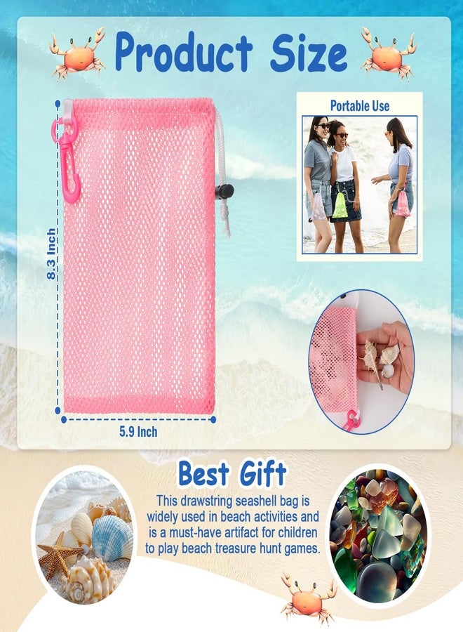 WANGDEFA Pink Mesh Beach Bags For Kids 5.9 x 8.3 Inch Seashell Bags With Clip And Toggle Closure For Beach And Box Toy Bag With Toddler Must Haves Beach Vacation Essentials（Only Bags） - Image 2