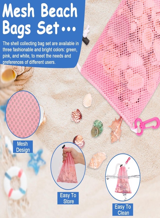 WANGDEFA Pink Mesh Beach Bags For Kids 5.9 x 8.3 Inch Seashell Bags With Clip And Toggle Closure For Beach And Box Toy Bag With Toddler Must Haves Beach Vacation Essentials（Only Bags） - Image 3