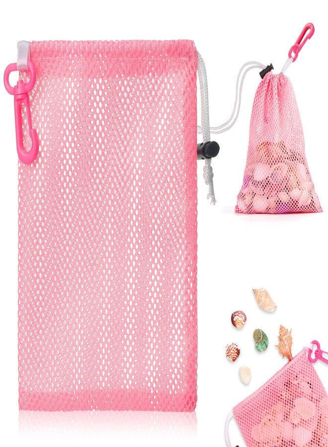 WANGDEFA Pink Mesh Beach Bags For Kids 5.9 x 8.3 Inch Seashell Bags With Clip And Toggle Closure For Beach And Box Toy Bag With Toddler Must Haves Beach Vacation Essentials（Only Bags） - Image 1