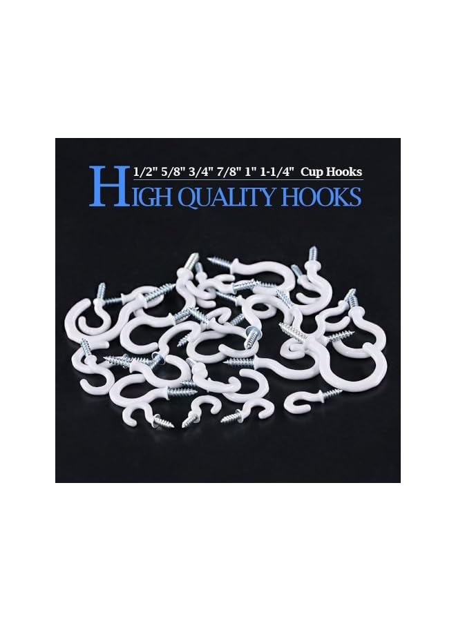 PROMASS 100 Pieces 6 Sizes White Vinyl Coated Cup Hooks Screw-in Ceiling Hooks Screw Hooks Mug Hooks Hangers Assortment Kit for Home and Office Use - Image 3