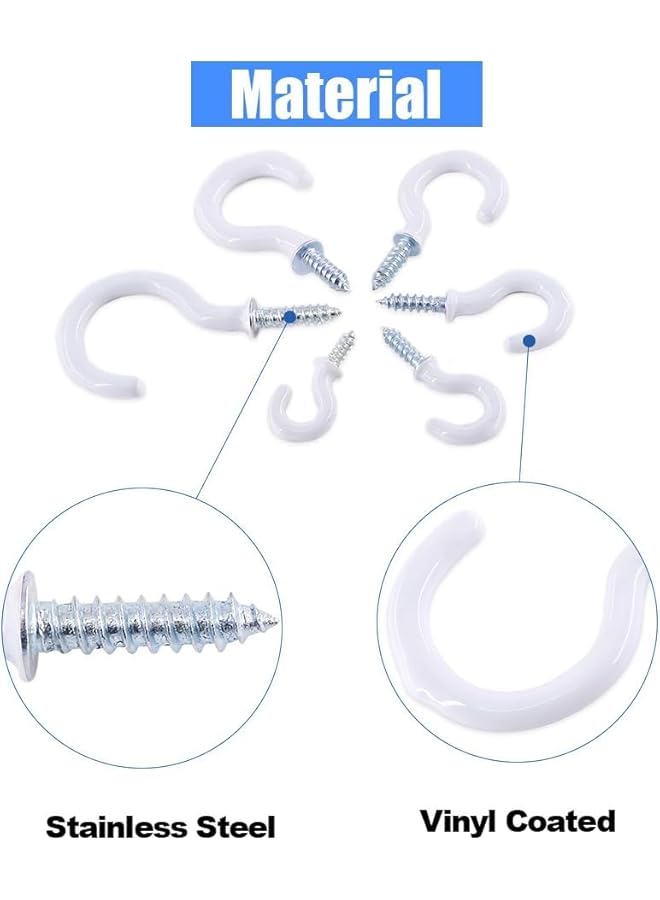 PROMASS 100 Pieces 6 Sizes White Vinyl Coated Cup Hooks Screw-in Ceiling Hooks Screw Hooks Mug Hooks Hangers Assortment Kit for Home and Office Use - Image 4