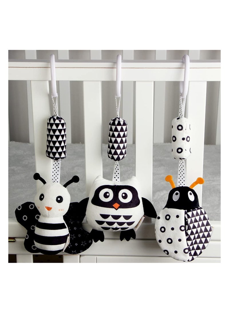 SYOSI Hanging Rattle Toys, High Contrast Baby Toys and Plush Stroller Toys, Newborn Car Seat Toys with Black and White Cartoon Shapes Ladybug, Bee & Owl for Babies 0-36 Months (3 Pack) - Image 4