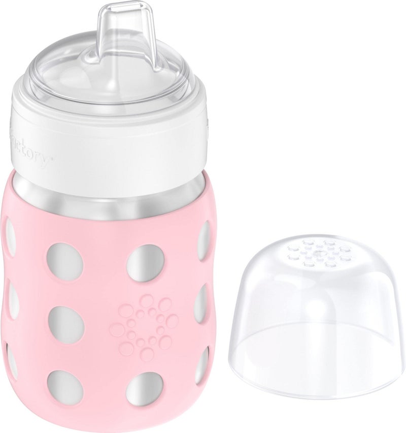 Lifefactory 8-Ounce Stainless-Steel Vacuum-Insulated Wide-Neck Baby Bottle with Sippy Nipple, Desert Rose (LS2251WDR4) - Image 1