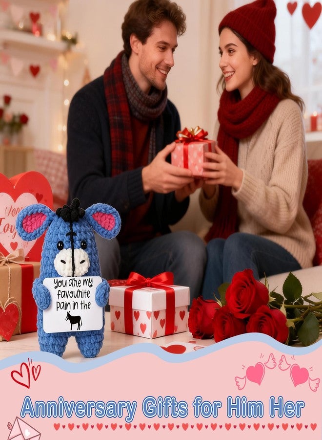 FEFAMM Anniversary Men Gifts for Boyfriend Him Her Girlfriend, Anniversary Birthday Gifts for Men Women Mini Funny Handmade Crochet Donkey Romantic I Love You Gift Sarcastic Couples Gag Gift for Husband Wife - Image 2