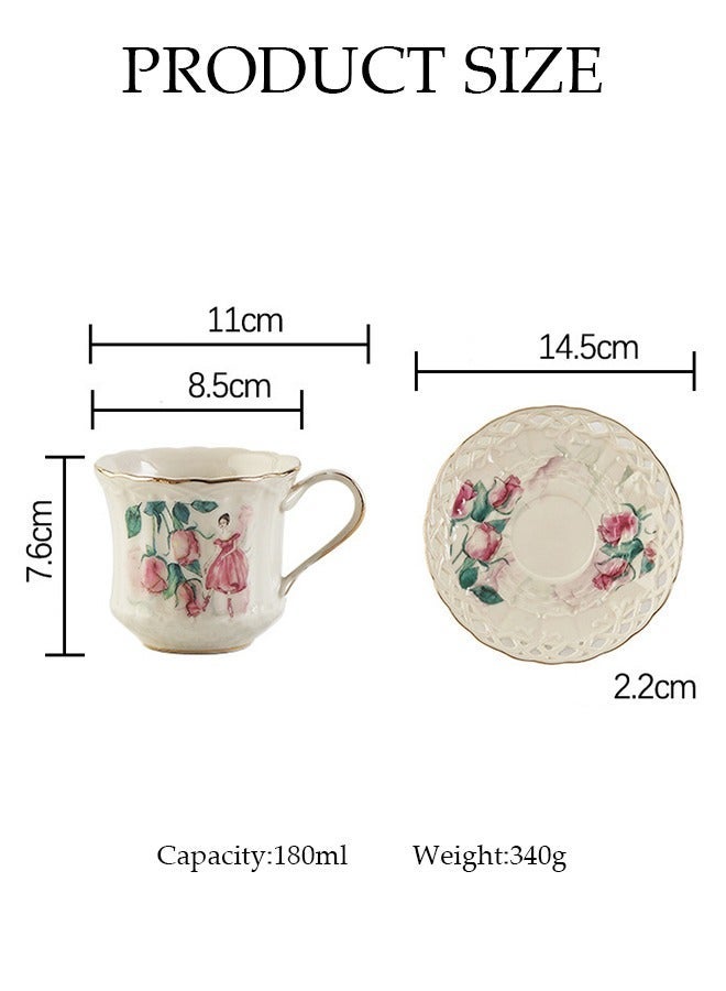 DUNISO Retro Phnom Penh Tea Cups and Saucers Set Porcelain Tea Set for Tea Party Afternoon Tea Cups Saucer for Coffee Milk Kitchen and Drawing Room - Image 2