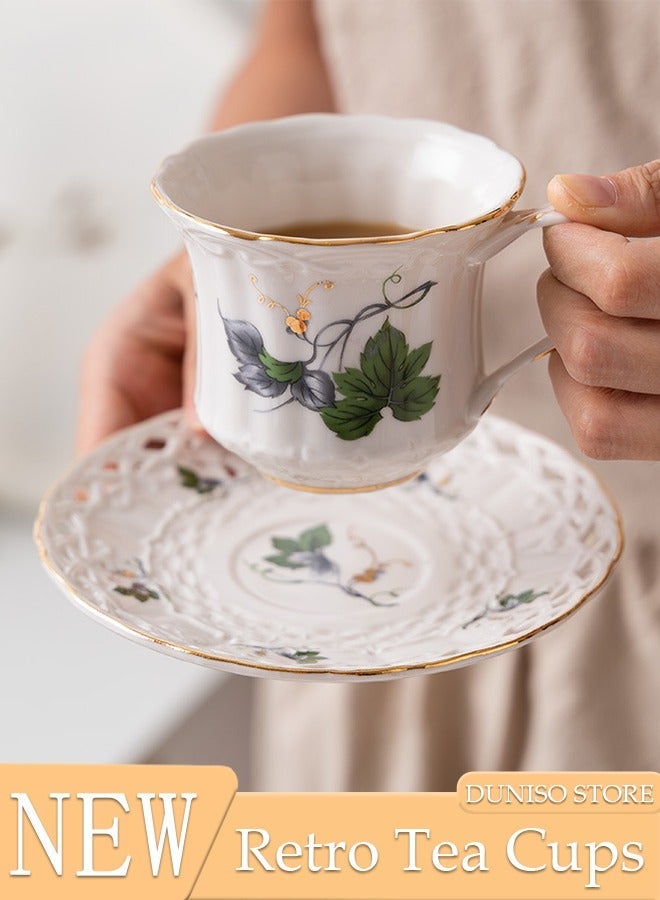 DUNISO Retro Phnom Penh Tea Cups and Saucers Set Porcelain Tea Set for Tea Party Afternoon Tea Cups Saucer for Coffee Milk Kitchen and Drawing Room - Image 1
