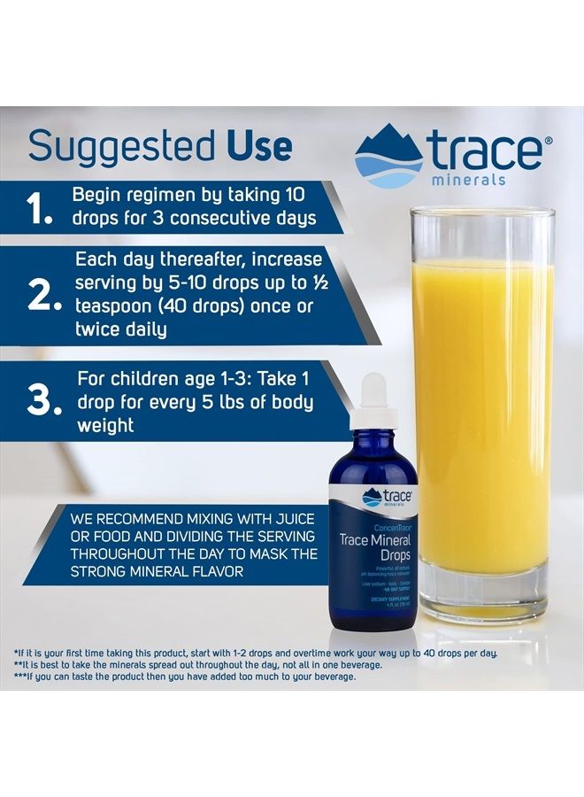 Trace Minerals ConcenTrace Drops | Full Spectrum Minerals | Ionic Liquid Magnesium, Chloride, Potassium | Low Sodium | Energy, Electrolytes, Hydration | 48 Day Supply, 4 fl oz Glass Bottle - Image 4