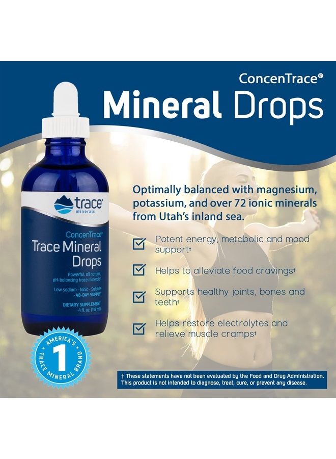 Trace Minerals ConcenTrace Drops | Full Spectrum Minerals | Ionic Liquid Magnesium, Chloride, Potassium | Low Sodium | Energy, Electrolytes, Hydration | 48 Day Supply, 4 fl oz Glass Bottle - Image 2