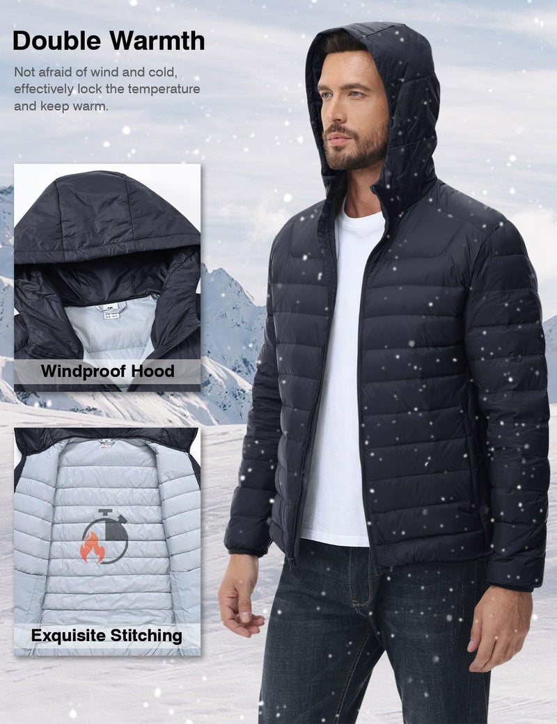 Rdruko Men's Down Puffer Jacket with Hood Packable Lightweight Puffy Winter Coat Hooded, Navy Blue, S - Image 5