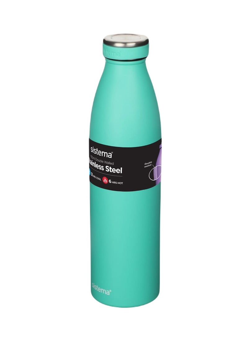 sistema زجاجة ماء ستانلس ستيل Sistema Hydrate، 750 مل، مانعة للتسرب، قابلة لإعادة الاستخدام، خالية من BPA والفثالات، عزل فراغ مزدوج يحافظ على البرودة لمدة 12 ساعة، والحرارة لمدة 6 ساعات، خضراء. - Image 1