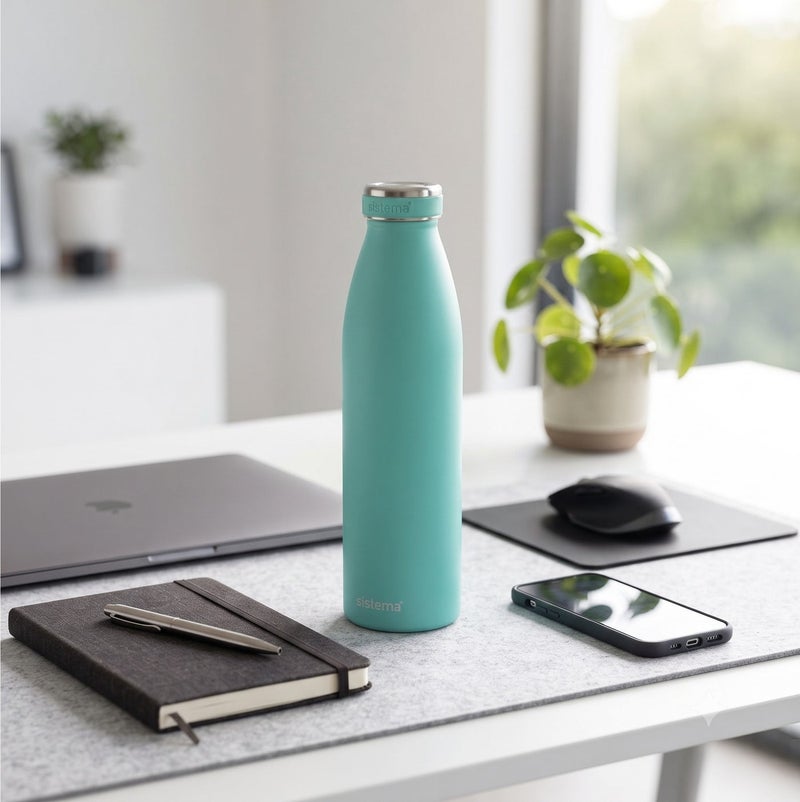 Sistema Hydrate 750ML Double-Walled Stainless Steel Vacuum Insulated Water Bottle, Leak-Proof BPA & Phthalate Free Reusable Flask, Keeps Drinks Cold 12 Hours & Hot 6 Hours for School, Office, Gym, Travel & Everyday Use - Green - Image 3
