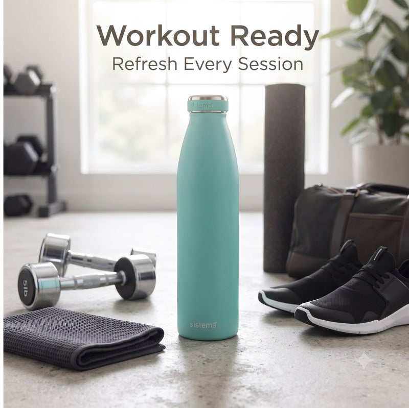 Sistema Hydrate 750ML Double-Walled Stainless Steel Vacuum Insulated Water Bottle, Leak-Proof BPA & Phthalate Free Reusable Flask, Keeps Drinks Cold 12 Hours & Hot 6 Hours for School, Office, Gym, Travel & Everyday Use - Green - Image 4