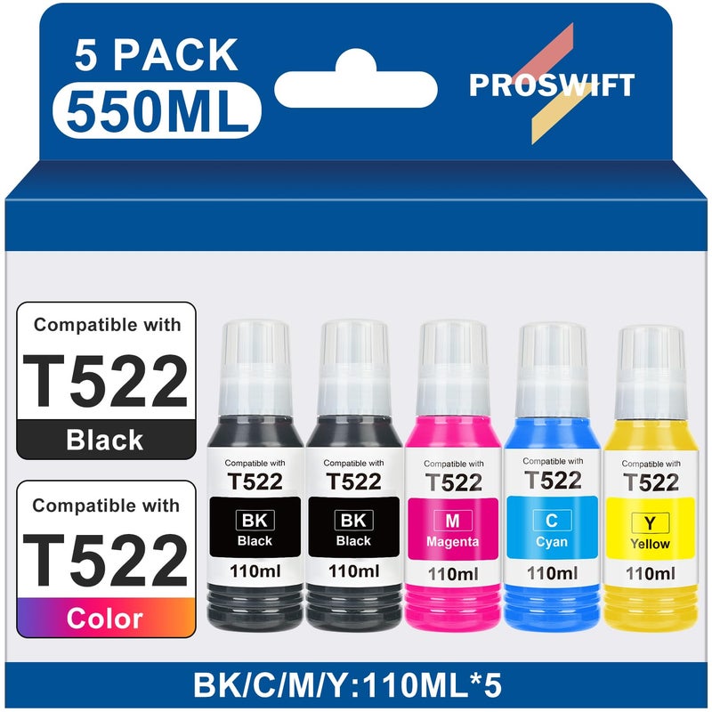 PROSWIFT Replacement for Epson 522 High Capacity Ink Refill Bottles Works with EcoTank ET2400 ET2720 ET2800 ET2803 ET2840 ET4700 ET4800 ET4810 ET3760 ET2760 ET2750 ET4760 ET2850 ET15000 550ML - Image 2