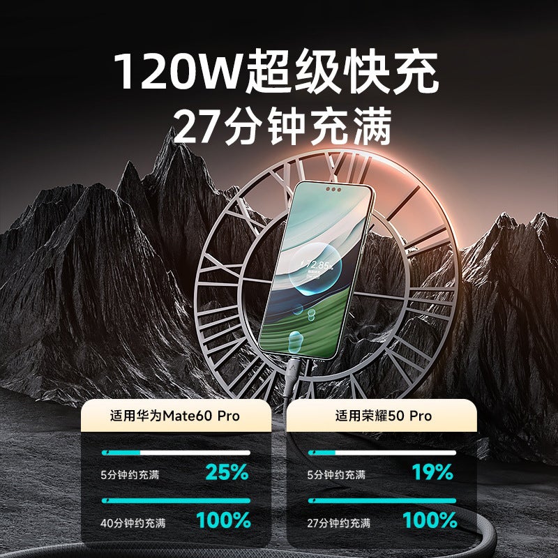 Braided 120W Super Fast Charging Typec Charging Line 6A for Huawei mate60pro Flash Charging Data Line Cross Border 25cm - Image 4
