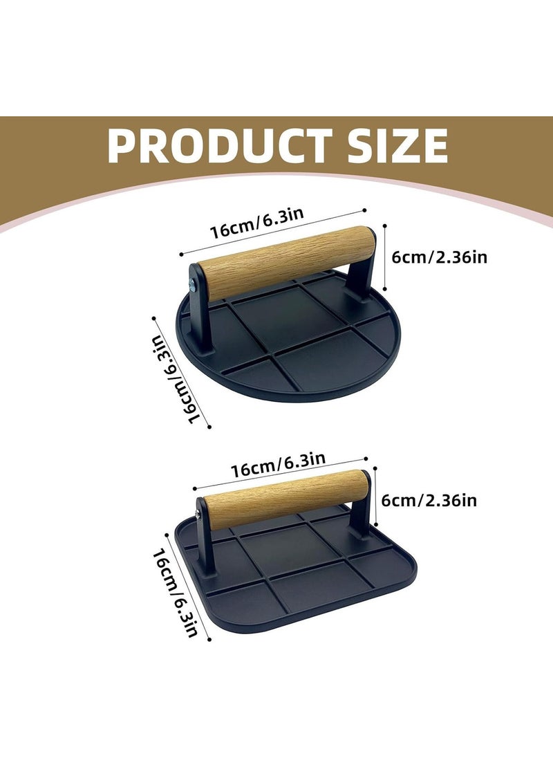 Hihonor Burger Press, Stainless Steel Smash Burger Press, 6.3" Round Hamburger Smasher Tool, Bacon Press Steak Press with Wood Handle and Silicone Protective Cover for Meat Weight Press Cooking (Black Square)  - Image 5