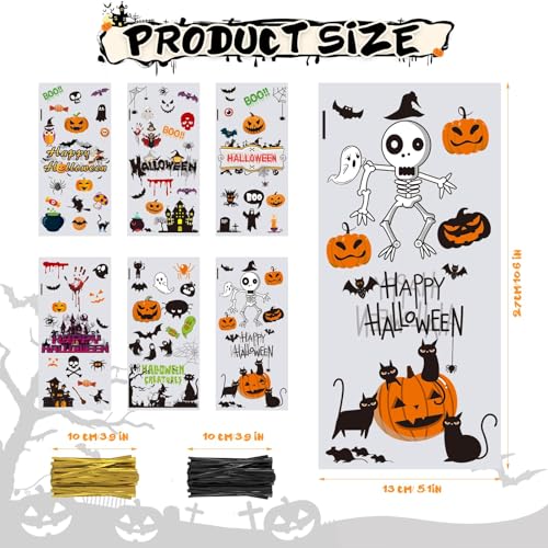OWill 120 Pcs Halloween Cellophane Treat BagsHalloween Candy Bags with130 Pcs Gold and Black Twist Ties Trick or Treat Goodie Bags for Halloween Party Supply106 51 inch - Image 5