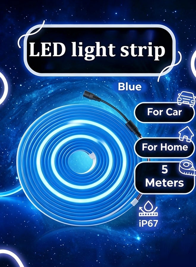 Comysubao LED Neon Strip Light 16.4ft/5m, 12V RGB Rope Light Waterproof IP65, Flexible Cuttable Neon Sign for Cabinet, Ceiling, Wall, Bedroom, Kitchen, Garage, Garden, Party Decor (Blue) - Image 1