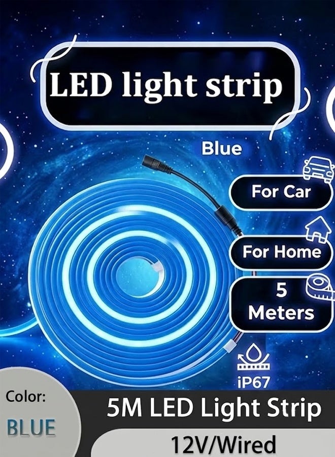 Comysubao LED Neon Strip Light 16.4ft/5m, 12V RGB Rope Light Waterproof IP65, Flexible Cuttable Neon Sign for Cabinet, Ceiling, Wall, Bedroom, Kitchen, Garage, Garden, Party Decor (Blue) - Image 1