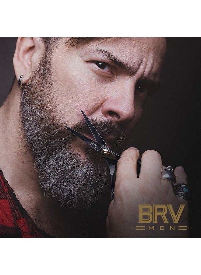 BRV MEN - مقص لحية وشوارب محترف مصنوع من فولاذ ألماني مطروق 5.5" 100% فولاذ مقاوم للصدأ حاد كالشفرات لتشذيب شعر الوجه باللون الأسود - Image 1