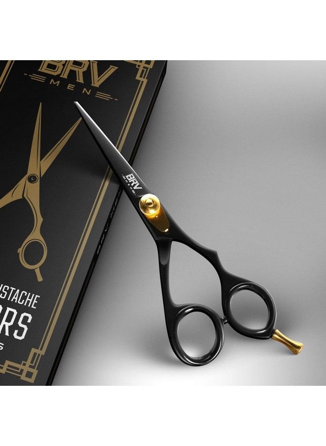 BRV MEN - مقص لحية وشوارب محترف مصنوع من فولاذ ألماني مطروق 5.5" 100% فولاذ مقاوم للصدأ حاد كالشفرات لتشذيب شعر الوجه باللون الأسود - Image 1