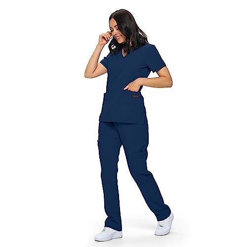 Monarch Uniforms Scrub Sets in Regular and Petite Stretchy Scrubs for Women Set of Scrub Top and Scrub pants-(NAVY BLUE)-L - Image 4