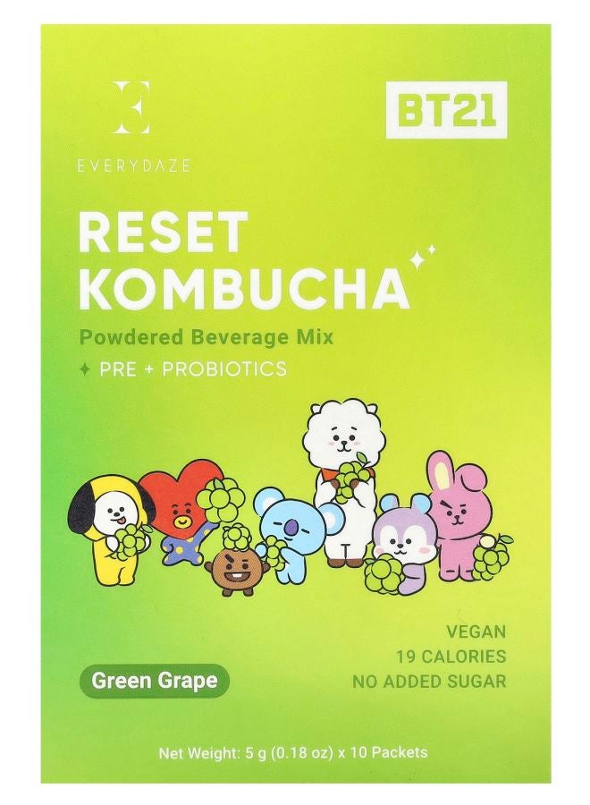Reset Kombucha Powdered Beverage Mix Green Grape 10 Packets 0.18 oz (5 g) Each