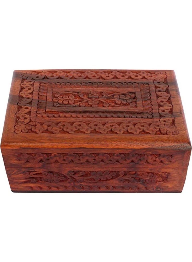 QUESERA Handmade Wooden Jewellery Box for Women Wood Jewel Organizer 6 inches - Image 3