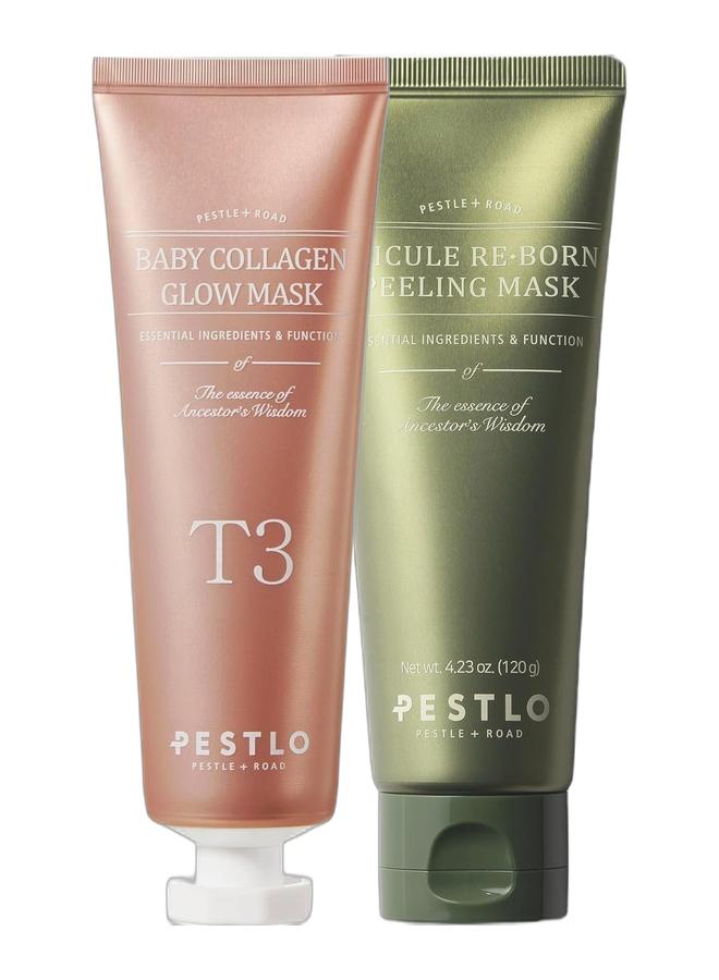PESTLO PESTLE ROAD Baby Collagen Glow Mask - Korean Face Mask Skincare for Elasticity, Firmness, Radiant Skin, Pore Care, Infused with Reallagen, Aginon, Volufiline & Spicule Re-Born Exfoliating Peeling Mask 4.23 oz./120ml - Micro-Needling, Gentle Exfoliation, Nourishing, Hydrating, Sebum Control, Soothing, Radiant Skin, Pore Tightening, All Skin TypesBundle - Image 1