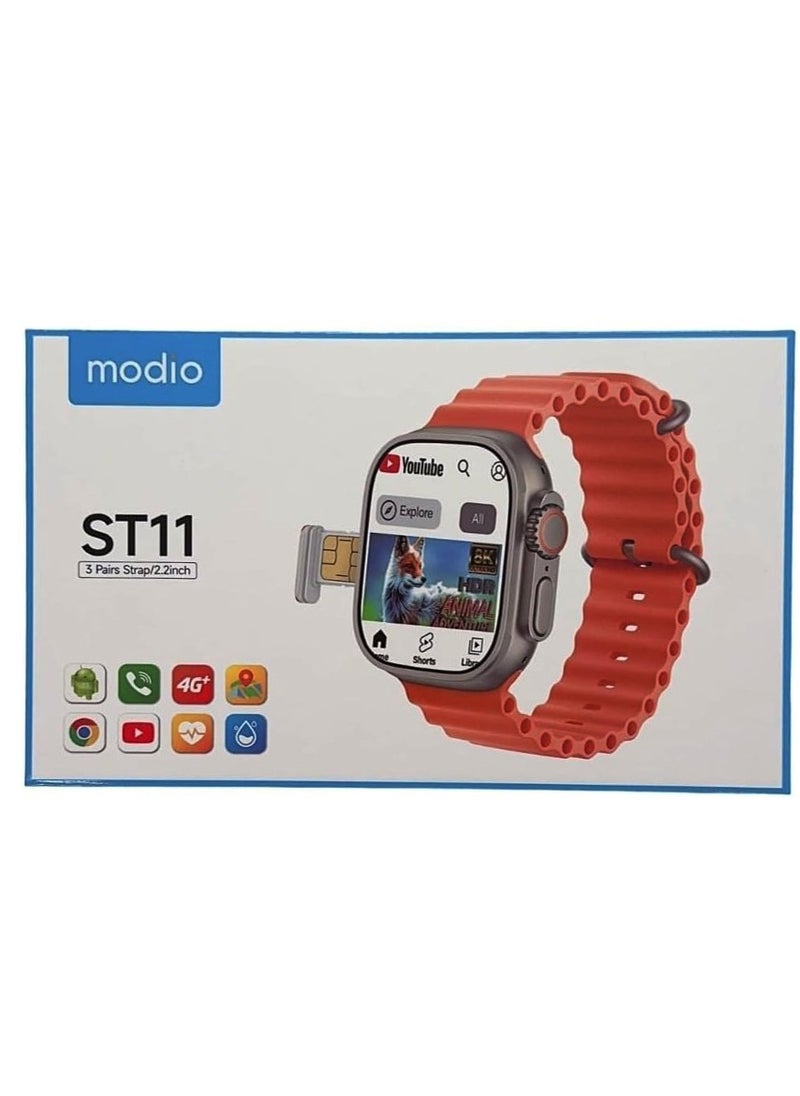 modio - Modio ST11 Smartwatch 2.2 Inch Large Screen Display 3 Pair Straps and 4G Sim Card Slot for Ladies and Gents - Image 1
