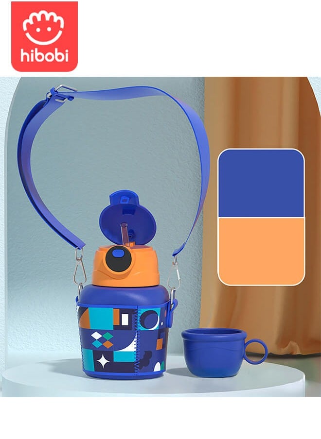 500ml stainless steel children's insulated cup with intelligent display and temperate leather cover, square student straw water cup