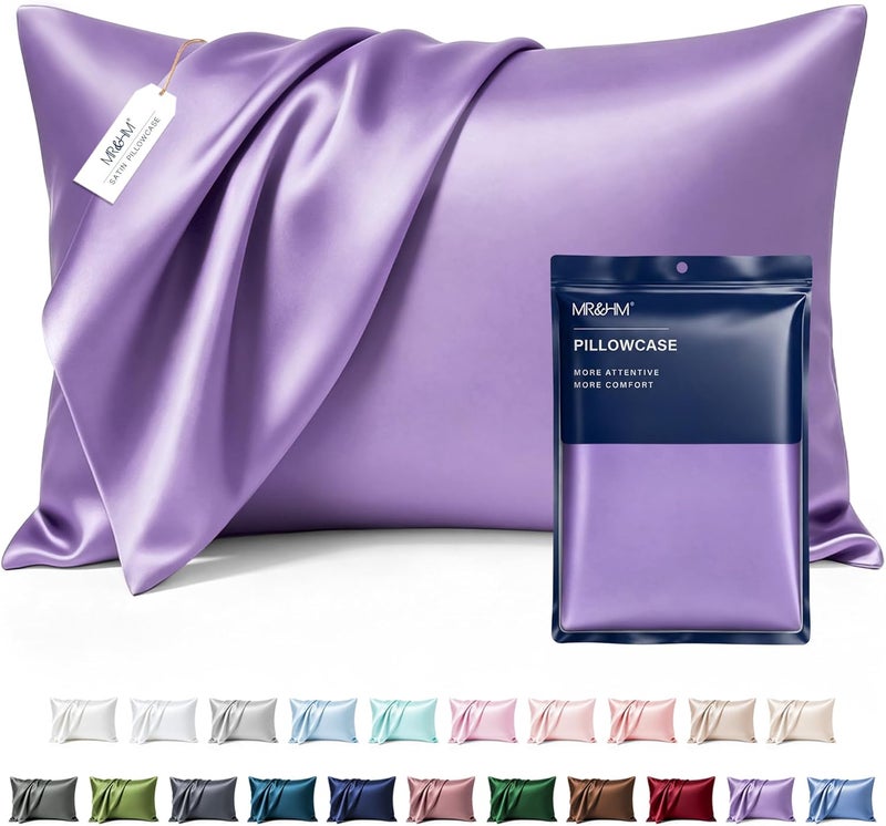 MR&HM Satin Pillowcase for Hair and Skin, Silk Satin Pillowcase 2 Pack, Queen Size Pillow Cases Set of 2, Silky Pillow Cover with Envelope Closure (20x30, Lavender) - Image 1