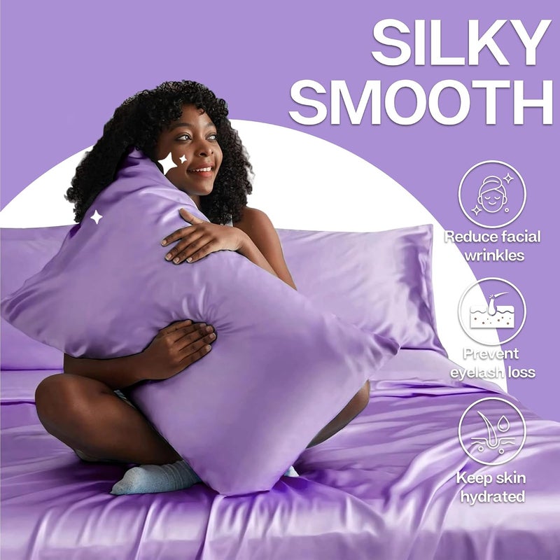 MR&HM Satin Pillowcase for Hair and Skin, Silk Satin Pillowcase 2 Pack, Queen Size Pillow Cases Set of 2, Silky Pillow Cover with Envelope Closure (20x30, Lavender) - Image 4