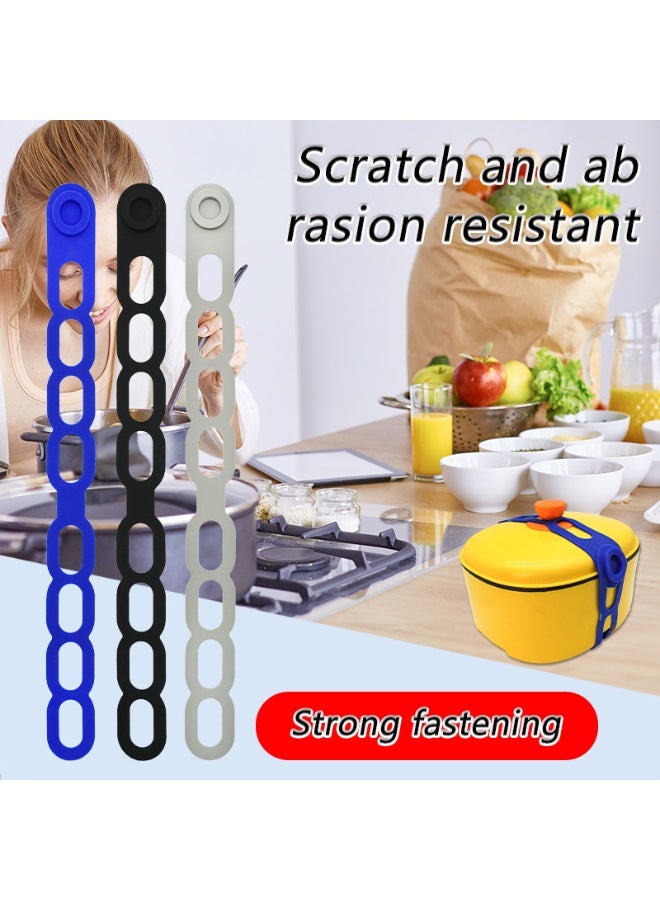 ميلا أربطة أغطية الأواني المصنوعة من السيليكون (عبوة من 3 قطع) - مشبك غطاء عالمي قابل لإعادة الاستخدام للطباخ البطيء والطاجن وأدوات الطهي، إكسسوارات مطبخ مانعة للتسرب (أزرق/أسود/رمادي) - Image 4